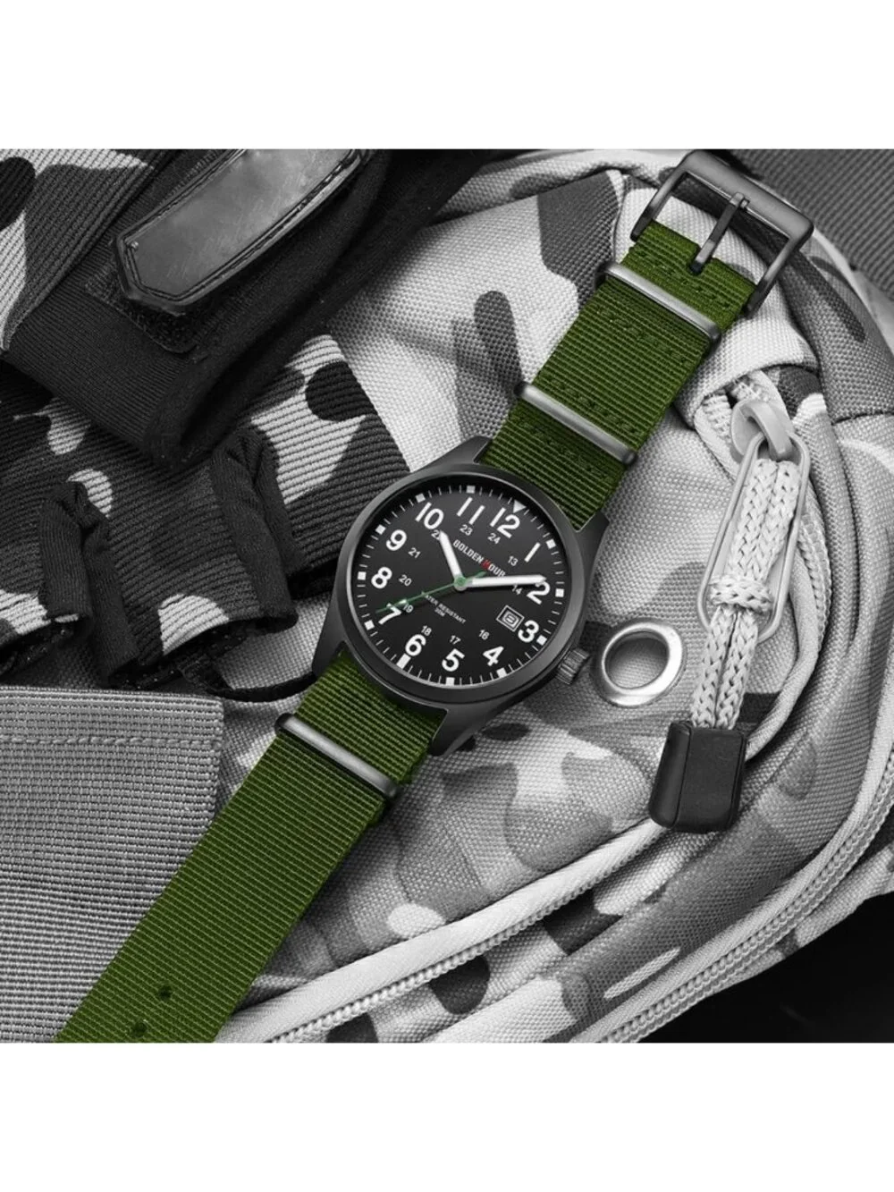 Men's Nylon Slip-Thru Strap Watch, Military Time, Easy Read Dial, Glowing Hands